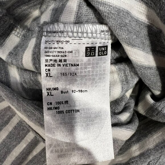 UNIQLO Gray White Stripe 100% Cotton Short Sleeve Crew Neck Tee T Shirt sz XL - Picture 4 of 6